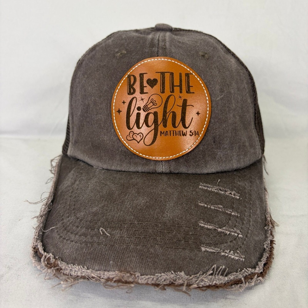 Be the Light Matthew 5:14 Christian Distressed Trucker Hat Snapback Cap Brown